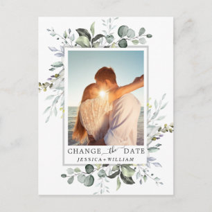 Change the Date Elegant Eucalyptus PHOTO Wedding Postcard