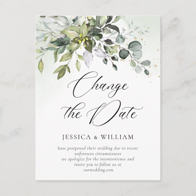 Change the Date Elegant Eucalyptus Wedding Postcard (Front)
