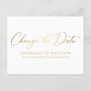 Change the Date Elegant Gold Script Announcement Postcard