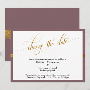 Change the Date Elegant Mauve w/ Gold Stripe Card