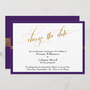 Change the Date Elegant Purple w/ Gold Stripe Card