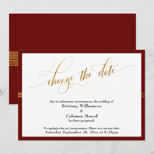 Change the Date Elegant Red w/ Gold Stripe Card