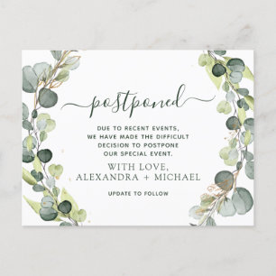 Change the Date Eucalyptus Greenery Postponed Announcement Postcard