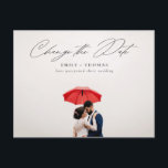 Change The Date Full Photo Wedding Postponement Announcement Postcard<br><div class="desc">This chic full photo postcard features elegant modern calligraphy that says "Change the Date." The reverse side features your return address with room for any additional details that you would like to provide your guests with. Be sure to visit my designer store page to see more elegant save the dates,...</div>