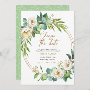 Change the date Gold and White floral Invitation