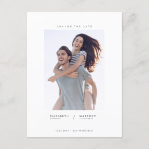 Change The Date Minimalist Custom Photo Wedding Announcement Postcard