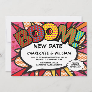 Change the Date Modern Pink Fun Comic Book Save The Date