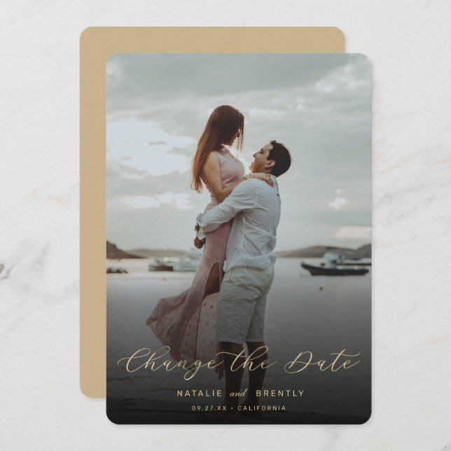 Change the Date New Wedding Date with Photo Save The Date (Front/Back)
