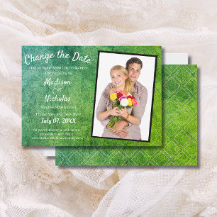 Change the Date Photo Wedding Med Green Parchment Save The Date