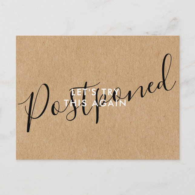 Change the Date Postponed Cancelled Event Rustic Postcard (Front)