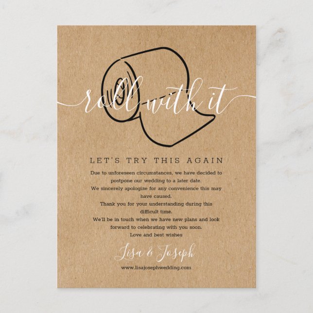 Change the Date Postponed Cancelled Rustic Photo Postcard (Front)