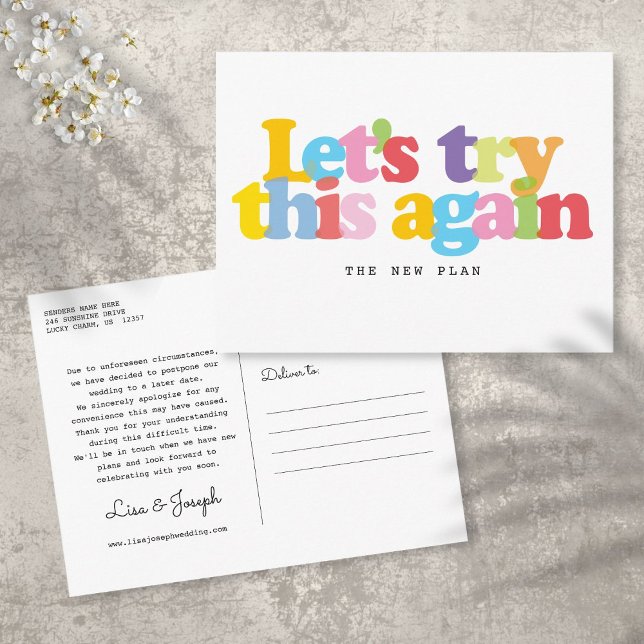 Change The Date Postponed Event Colorful Postcard (Creator Uploaded)