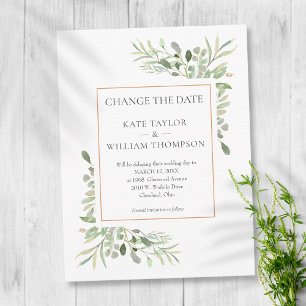 Change the Date Postponed Watercolour Greenery Postcard