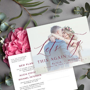 Change the date postponed wedding photo save date announcement postcard