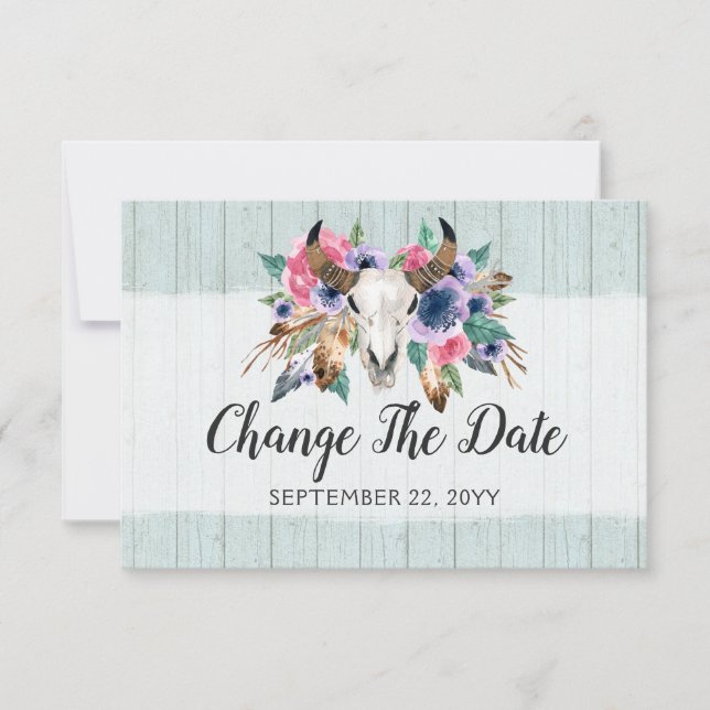 Change The Date Rustic Boho Rescheduled Wedding Save The Date (Front)