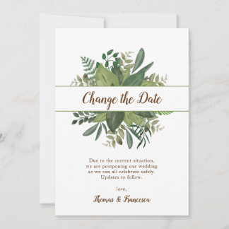 Change the Date Rustic Leaves Postponed Wedding Invitation