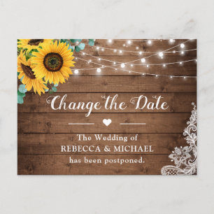 Change the Date Rustic Sunflower String Light Lace Postcard