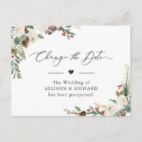 Change the Date Rustic Winter Floral Postponed