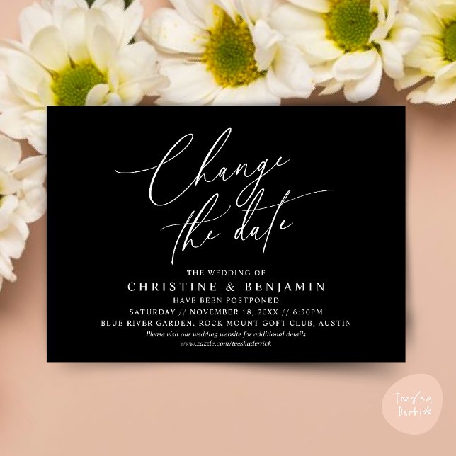 Change the date, Save our new wedding date card (Change the date, Save our new wedding date modern romantic card in Classy Black White)