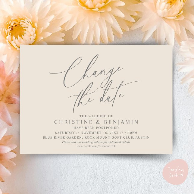 Change the date, Save our new wedding date card (Change the date, Save our new wedding date modern romantic card in Cream Grey)