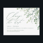 Change the Date Script Eucalyptus Watercolor Green Postcard<br><div class="desc">Update your guests with the details for your rescheduled or postponed event with this minimalist and modern postcard featuring modern calligraphy script and watercolor eucalyptus. Please stop by my shop to see more like this.</div>