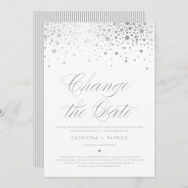 Change the Date Silver Foil Confetti Postponed Invitation (Front/Back)
