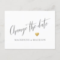 Change the Date Simple Gold Heart Wedding