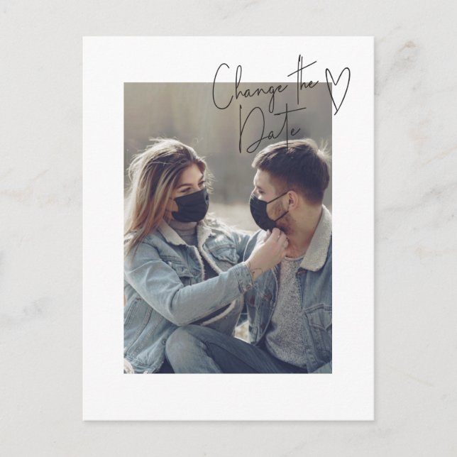 Change the Date Simple Script Photo Postponement Postcard (Front)
