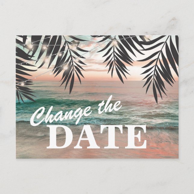 Change The Date Tropical Beach Destination Announcement Postcard (Front)