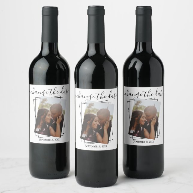 Change The Date Typography Photo Wedding Wine Label (Bottles)