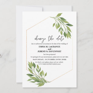 Change the date wedding Greenery and gold frame Save The Date