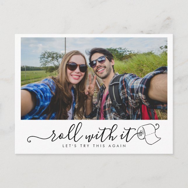 Change the Date Wedding Photo Modern Fun Announcement Postcard (Front)