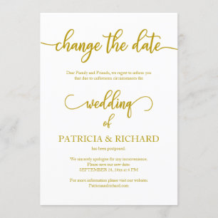 Change The Date Wedding Postponed Elegant Gold Invitation
