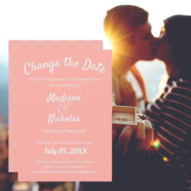 Change the Date Wedding Postponed Minimalist Pink Save The Date (Change the Date Wedding Postponed Minimalist Pink Save The Date Announcement)