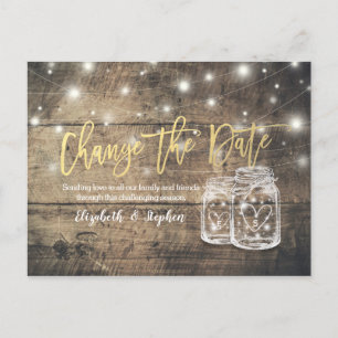 Change The Date Wedding Postponement Mason Jars Announcement Postcard