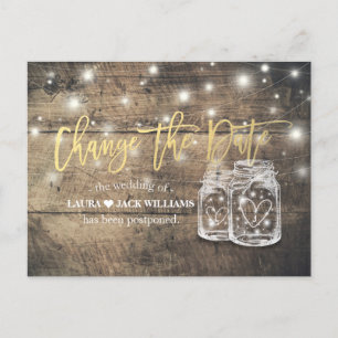 Change The Date Wedding Postponement Mason Jars Announcement Postcard