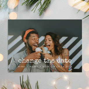 Change the date wedding postponement photo postcard