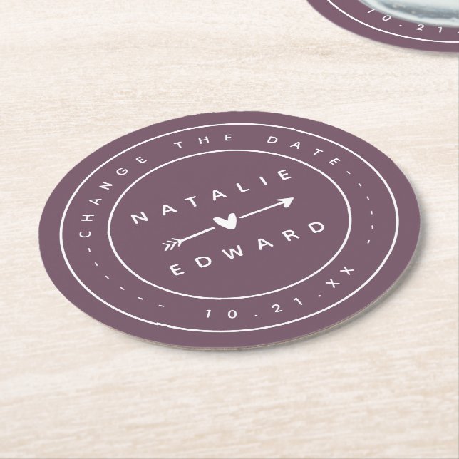 Change the plan wedding cancellation postponement round paper coaster (Angled)