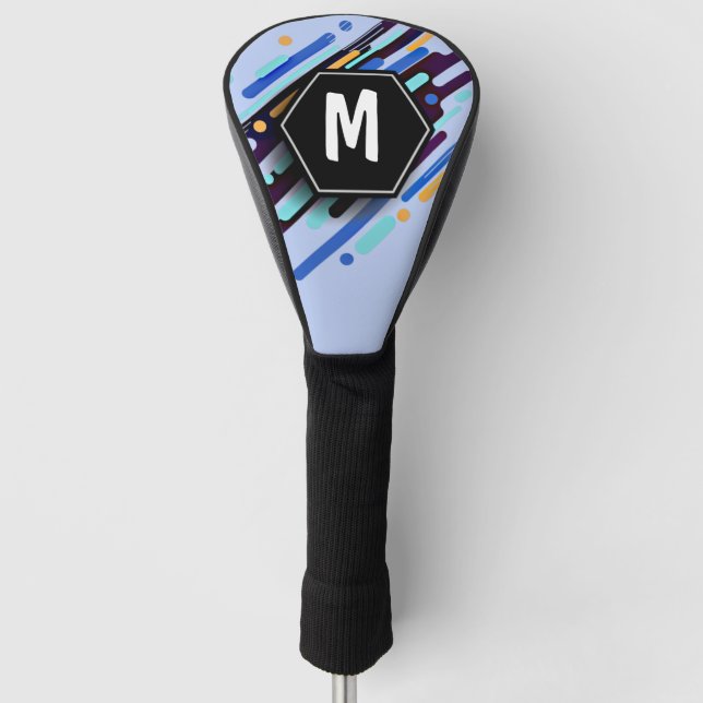 Change To Any Initial, Black Blue Paint Stripes  G Golf Head Cover (Front)