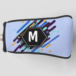 Change To Any Initial, Black Blue Paint Stripes Golf Head Cover