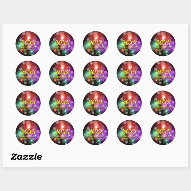 Change Year, Add Any Name Text New Year Fireworks Classic Round Sticker (Sheet)