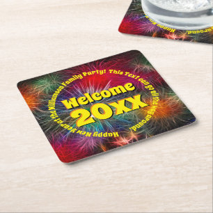 Change Year Edit Text Add Name New Year 20xx Square Paper Coaster