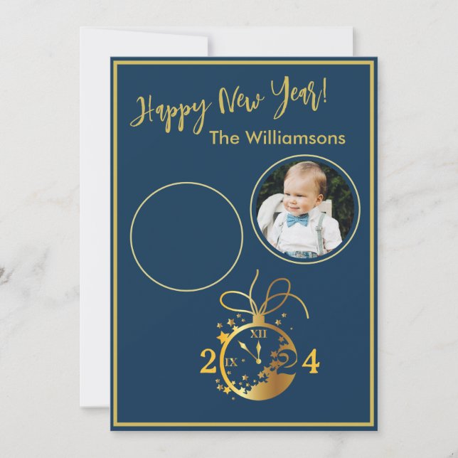 Change Year Happy New Year's 2 Photo Clock Card (Front)