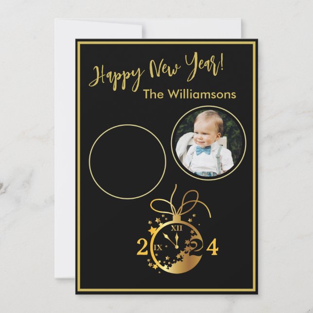 Change Year Happy New Year's 2 Photo Clock Card (Front)