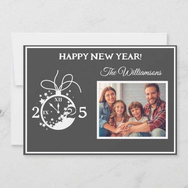Change Year Happy New Year's 4 Photo Clock Card (Front)
