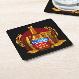 Change Year Oktoberfest 20xx Beer Bottle Barrel Square Paper Coaster