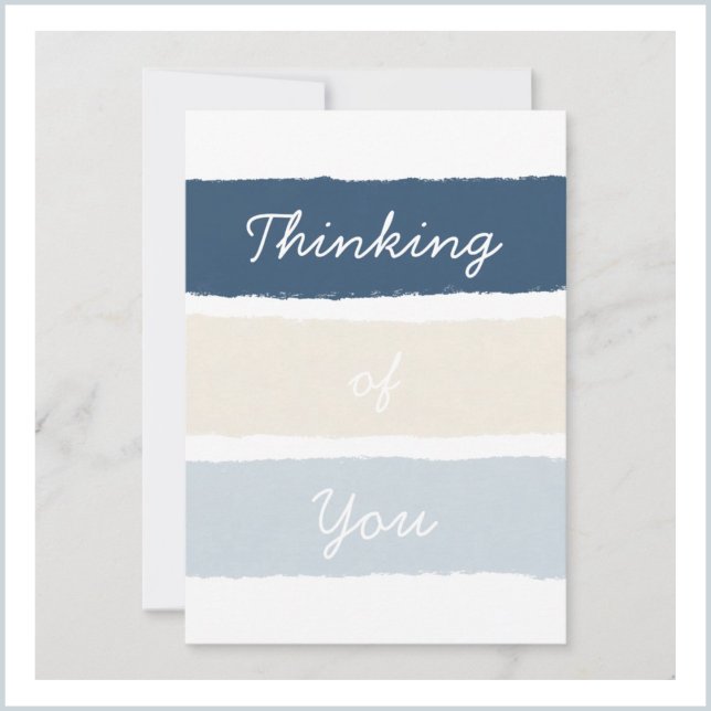 Changeable Thinking of You Blue Ecru Paint Stripes Holiday Card (Creator Uploaded)