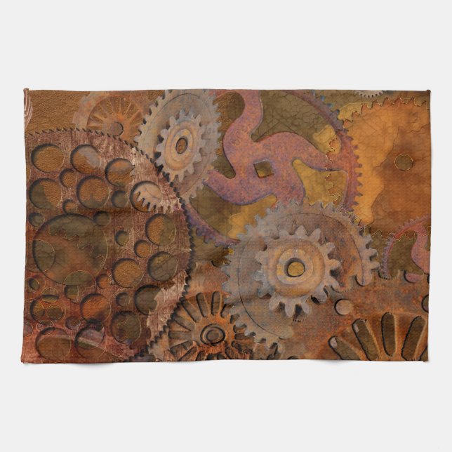 Changing Gear - Steampunk Gears & Cogs Tea Towel (Horizontal)