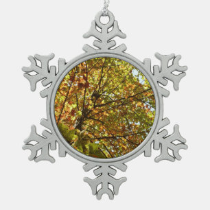 Changing Maple Tree Green and Gold Fall Colour Snowflake Pewter Christmas Ornament