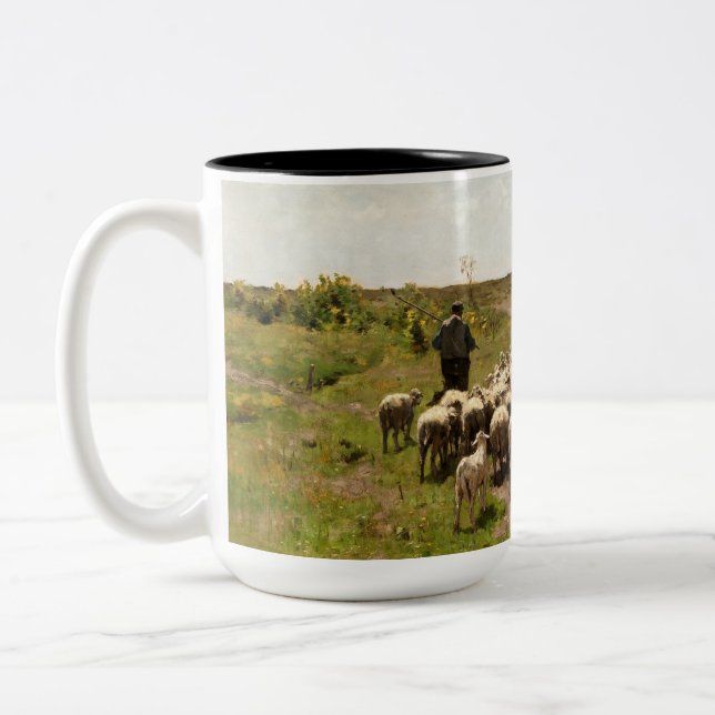 Changing Pasture, 1887 by Anton Mauve Two-Tone Coffee Mug (Left)